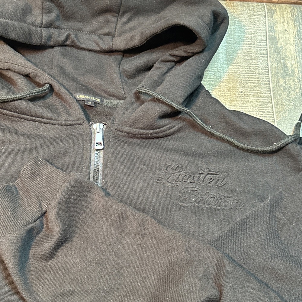 Men's Urban Edge Limited Edition Zip Up‎ Hoodie Size M Black Casual Streetwear